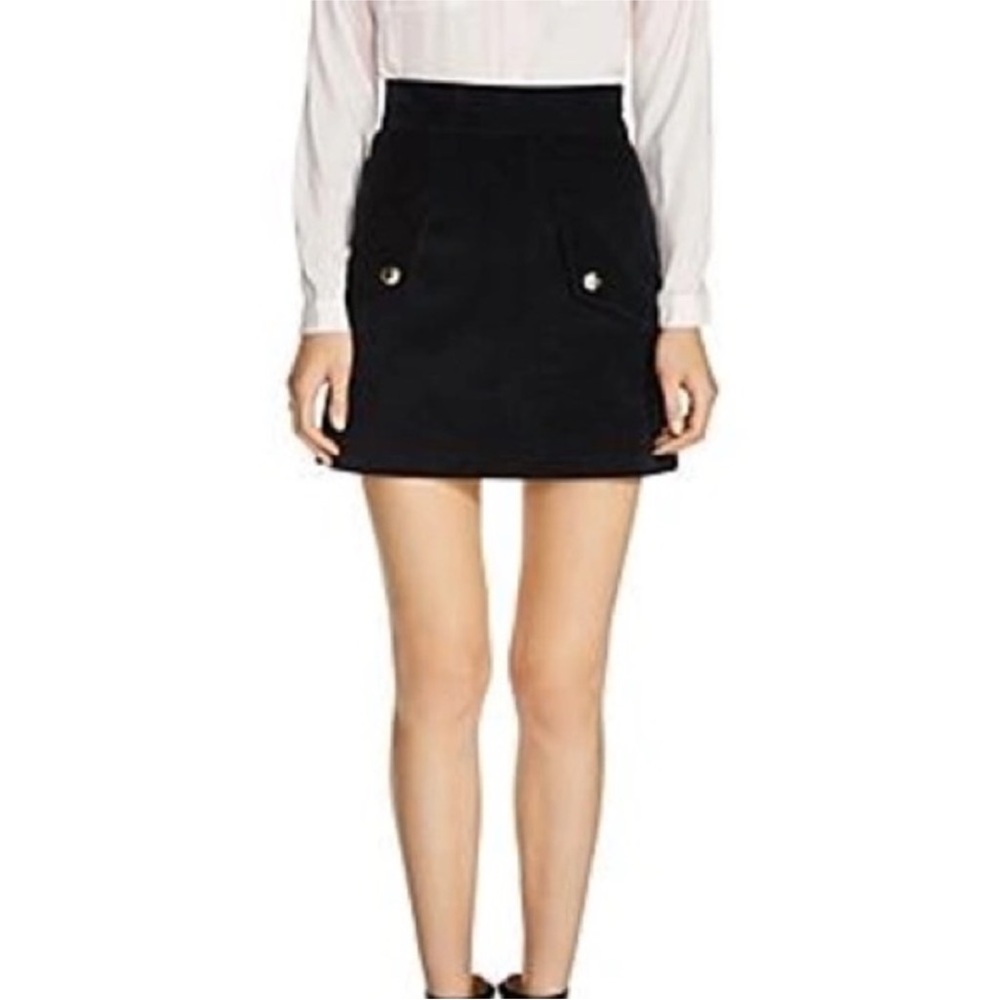 Maje Jinelle Ribbed Velvet Mini Skirt Dark Navy Size S